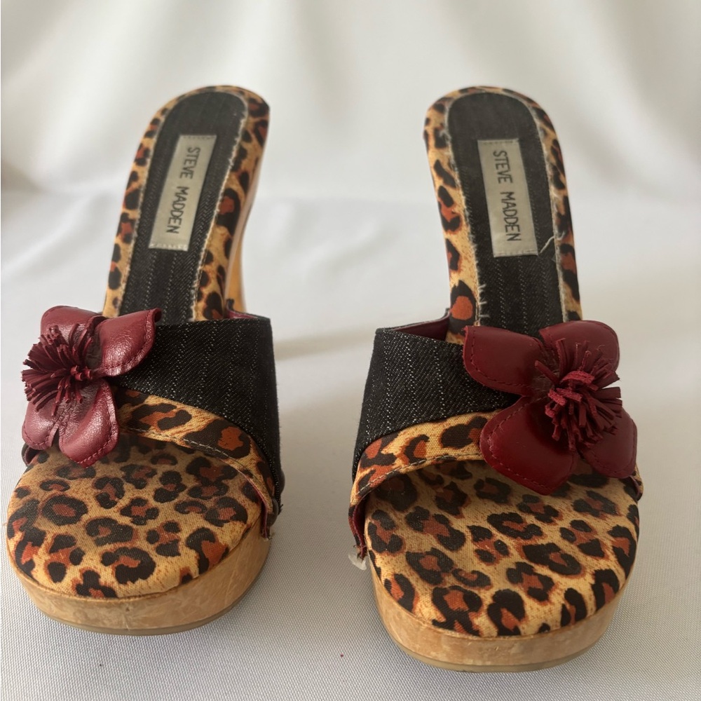 Steve Madden Leopard and Red Floral Mules